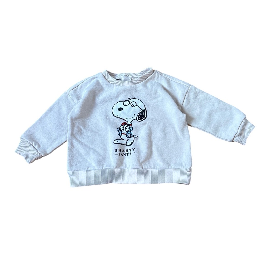 Peanuts Snoopy‎ Sweatshirt Kids Beige Smarty Pants Graphic Fleece SIZE 6-9M